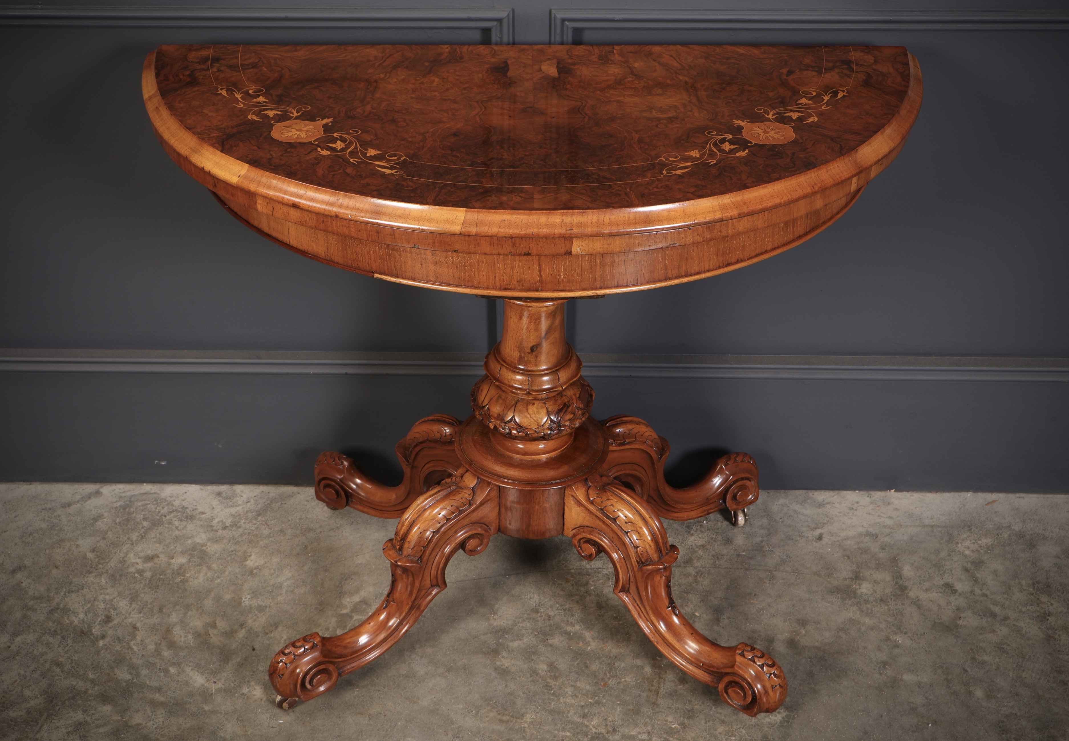 Victorian Marquetry Inlaid Burr Walnut Card Table - Image 5